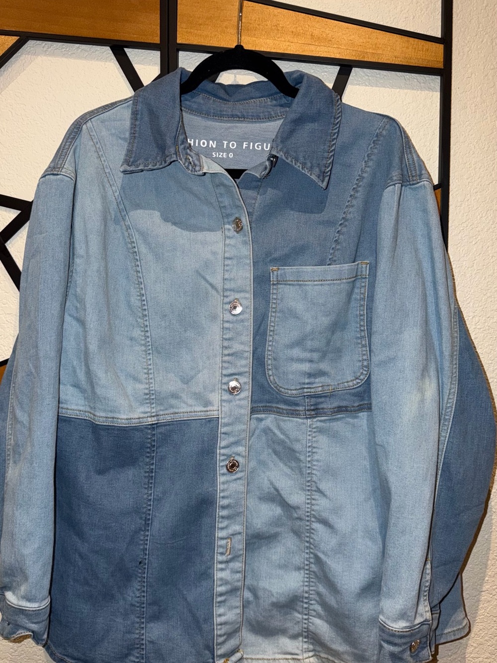 Fashion to Figure Two-Tone Light & Medium Blue Patchwork Denim Shirt